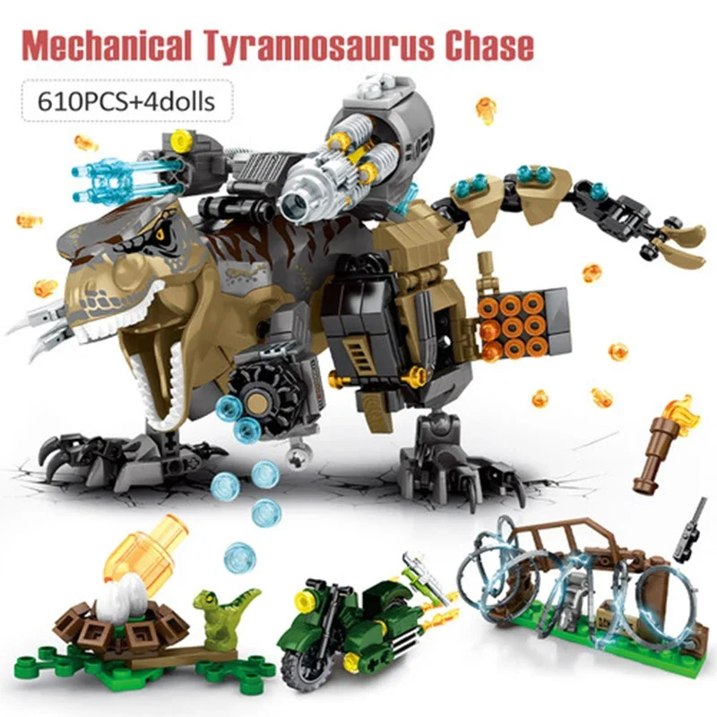 Jurassic World Dinosaur Park Tyrannosaurus Rex Pterosauria Truck Series Building Blocks Dinosaur Car Bricks Toys Children Gifts