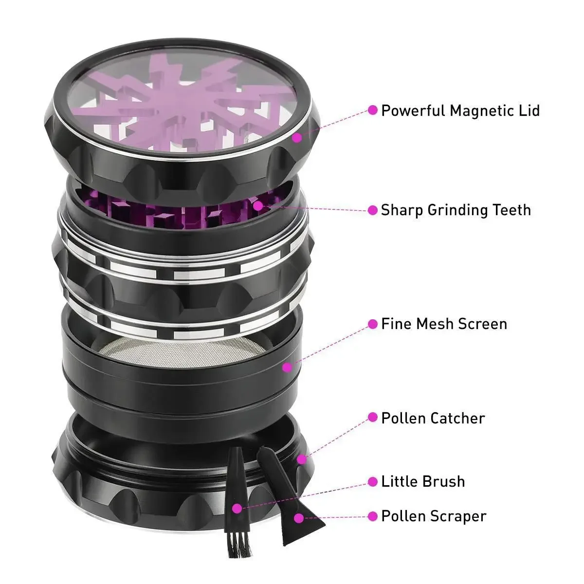 63MM 4-layer Grinder Herb Cutter Aluminum Alloy Spice Cutter Latest Lightning-Shaped Transparent