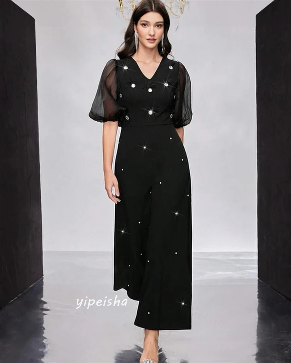 Customized Jiayigong Jersey Pearl Ruched Clubbing A-line V-neck Bespoke Occasion Gown Midi Dresses