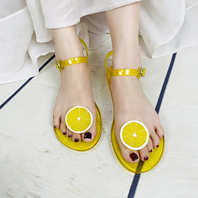 Women Fruit Sandals Transparent PVC Flat Flip-flop Sandal Ladies 2022 Summer Outdoor Fashion Non-slip Buckle Strap Beach Shoes