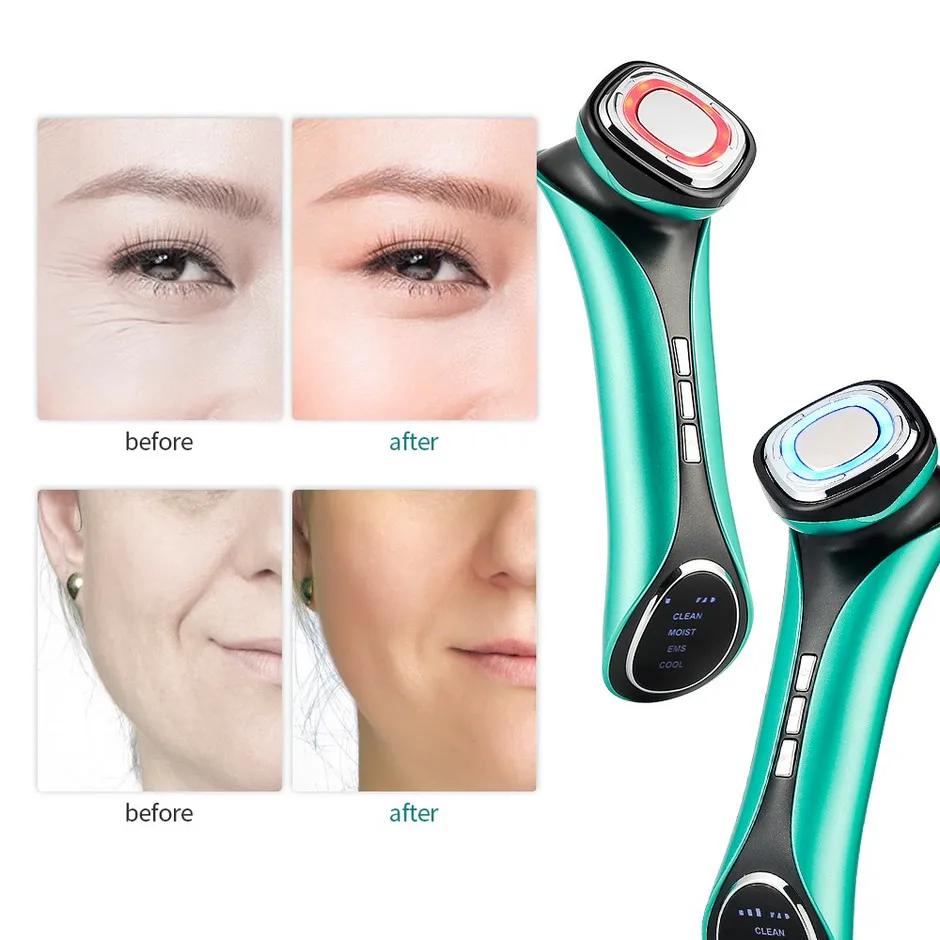 4 في 1 EMS مكافحة الشيخوخة الوجه الساخن الباردة مدلك LED الفوتون العلاج بالضوء جهاز العناية بالبشرة شد الوجه تدليك سونيك الجمال