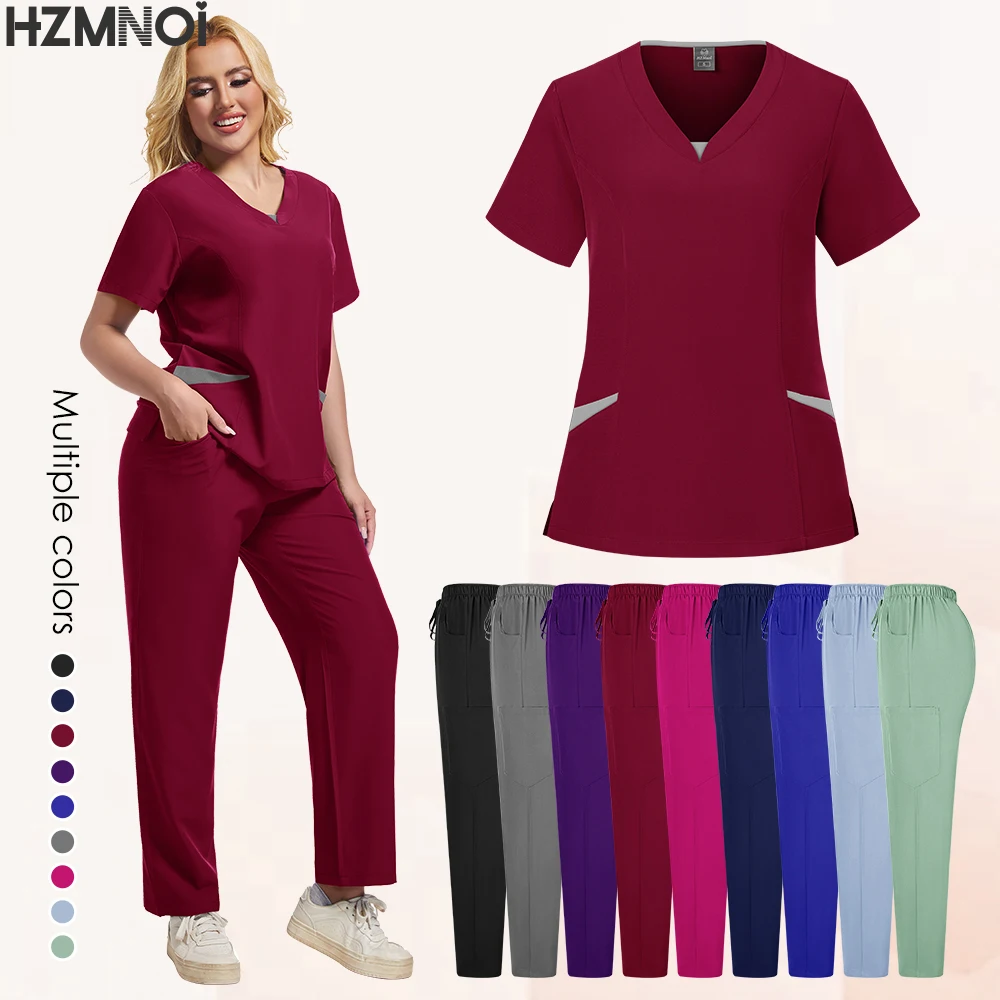 Medical Uniform Elastic Scrub Set Hospital Surgical Scrubs Tops Pants Nurse Nursing Workwear Doctors Clothes Medical Accessories