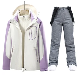 Chaqueta y pantalones de esquí para mujer, traje de esquí cálido a prueba de viento para invierno, abrigo de Snowboard para mujer, pantalones, deportes al aire libre, marca de Camping