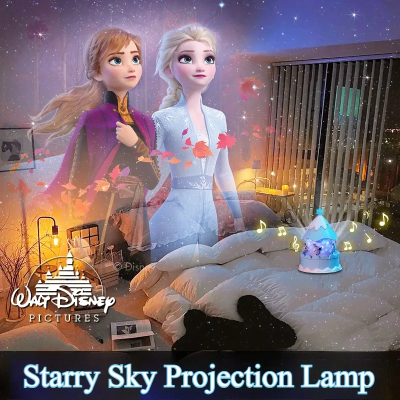 Disney Princess Elsa Starry Sky Light Projection Light Bedroom Cartoon Atmosphere Sleep Nightlight Children's Companion Gift