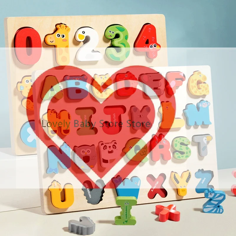 

【BS】3D Colorful Alphabet Number Puzzle Montessori Wooden Puzzles Matching Games Early Education Toys Mathematics Shape Cognition