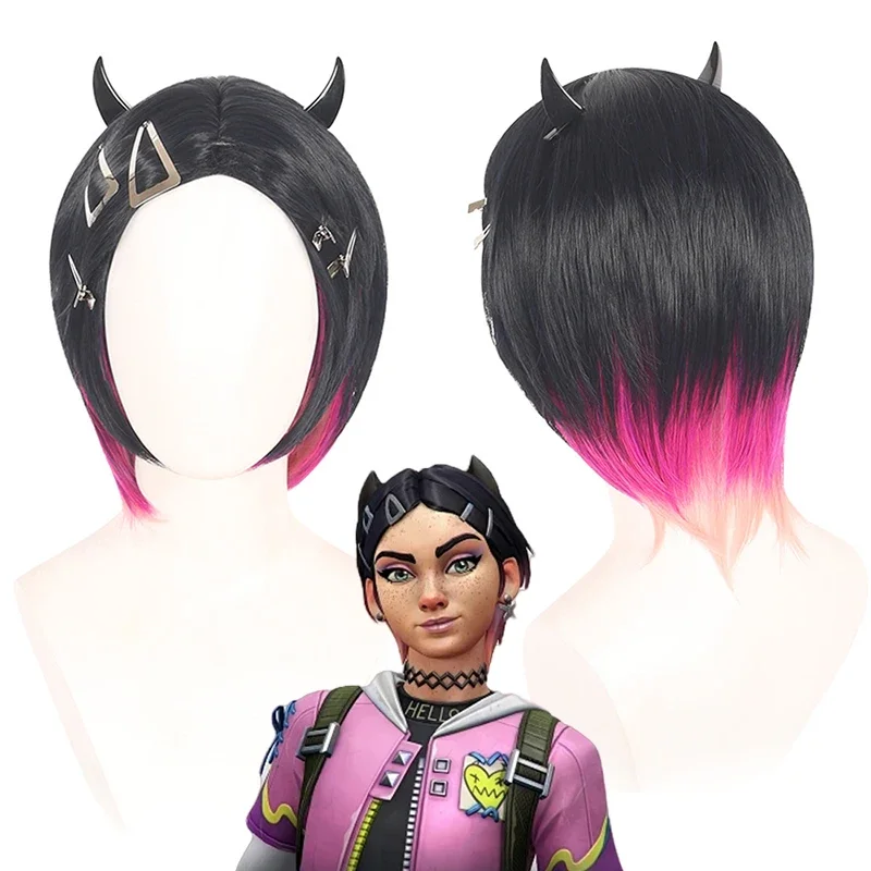 VALORANTE Cravo Cosplay Peruca para Mulheres, Cabelo Gradiente, Resistente ao Calor, Perucas Sintéticas, Acessórios de Halloween