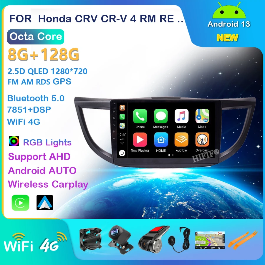 

6G+128G DSP 2 din Android 13 4G NET Car Radio Multimedia Video Player for Honda CRV CR-V 4 RM RE 2011 2012-2015 WiFi BT carplay