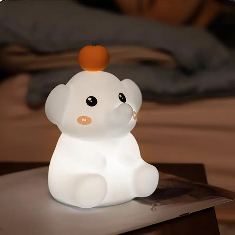 Elefante bonito-como a luz conduzida da noite, recarregável, silicone, para o quarto das crianças, berçário, com interruptor do toque, decoração