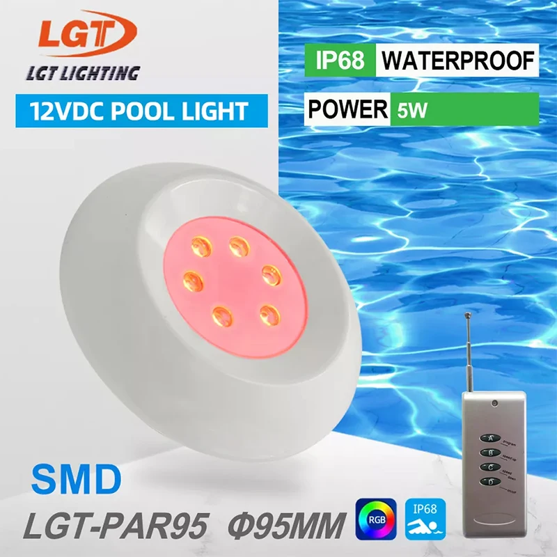 Luz de piscina de bañera de 5W SMD, Mini Anti UV subterránea IP68 DC12V con controlador de CC, cambio de PC RGB, 2 años de garantía, 95MM