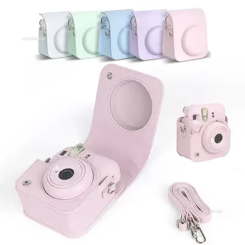 Etui na aparat Instax Mini 12. Miękkie etui ochronne ze skóry PU Torba podróżna na aparat Fujifilm z paskiem na ramię