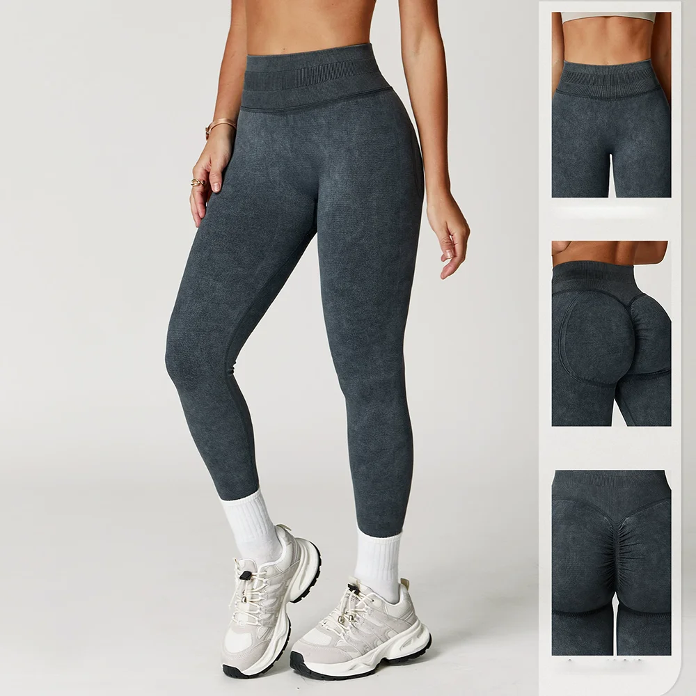 Fashionable seamless sand-washed yoga pants high-waisted hip-lifting shaping long pants women's fitness yoga long pants