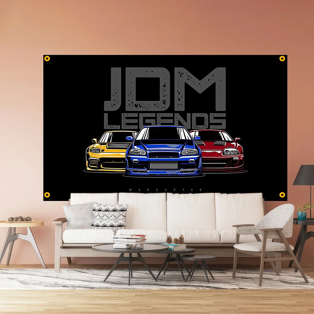 FLAGO 3x5ft Suitable for rooms, decorative garages, bars, Japanese art racing style flag with 4 buttons