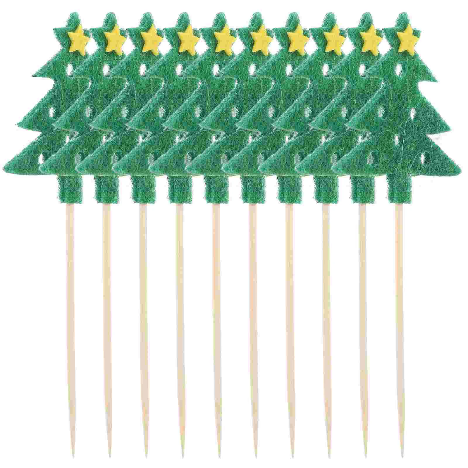 

10 Pcs Cocktail Sign Fruit Sticks Christmas Cake Picks Food Tree Cupcake Toppers Wood Cloth Toothpick Toothpicks