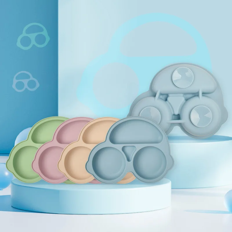 Assiette à manger en silicone avec ventouse pour bébé, solide, mignon, dessin animé, plats pour enfants, ventouse, bols d'alimentation pour enfants, britware d'entraînement pour tout-petits