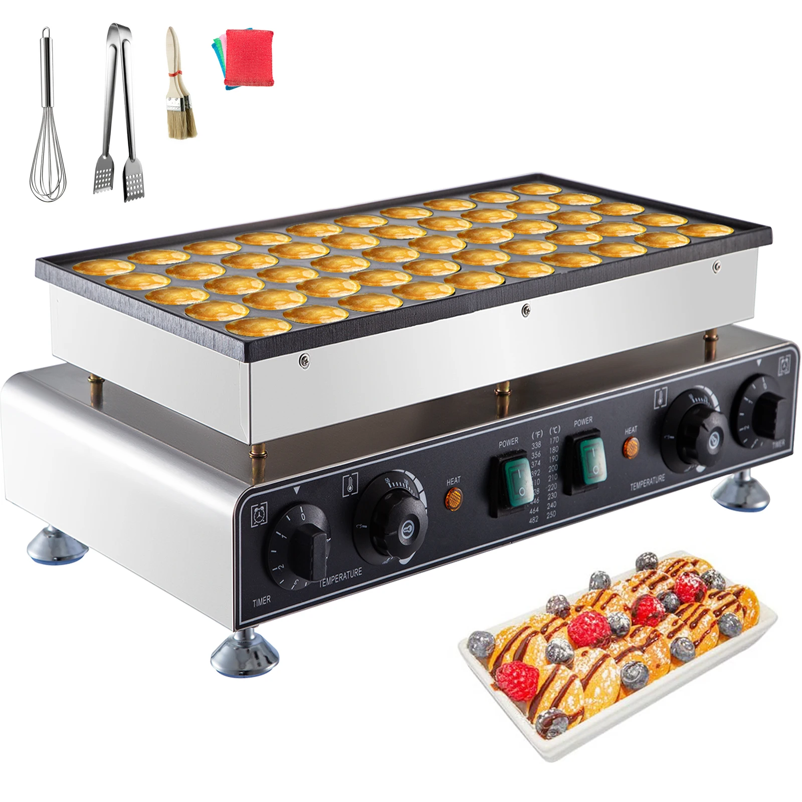 Vevor-Mini Elétrica Antiaderente Máquina de Waffles, Dutch Pancake Baker, Comercial, Casa e Restaurantes, 1,8 polegadas, 1700W, 50PCs