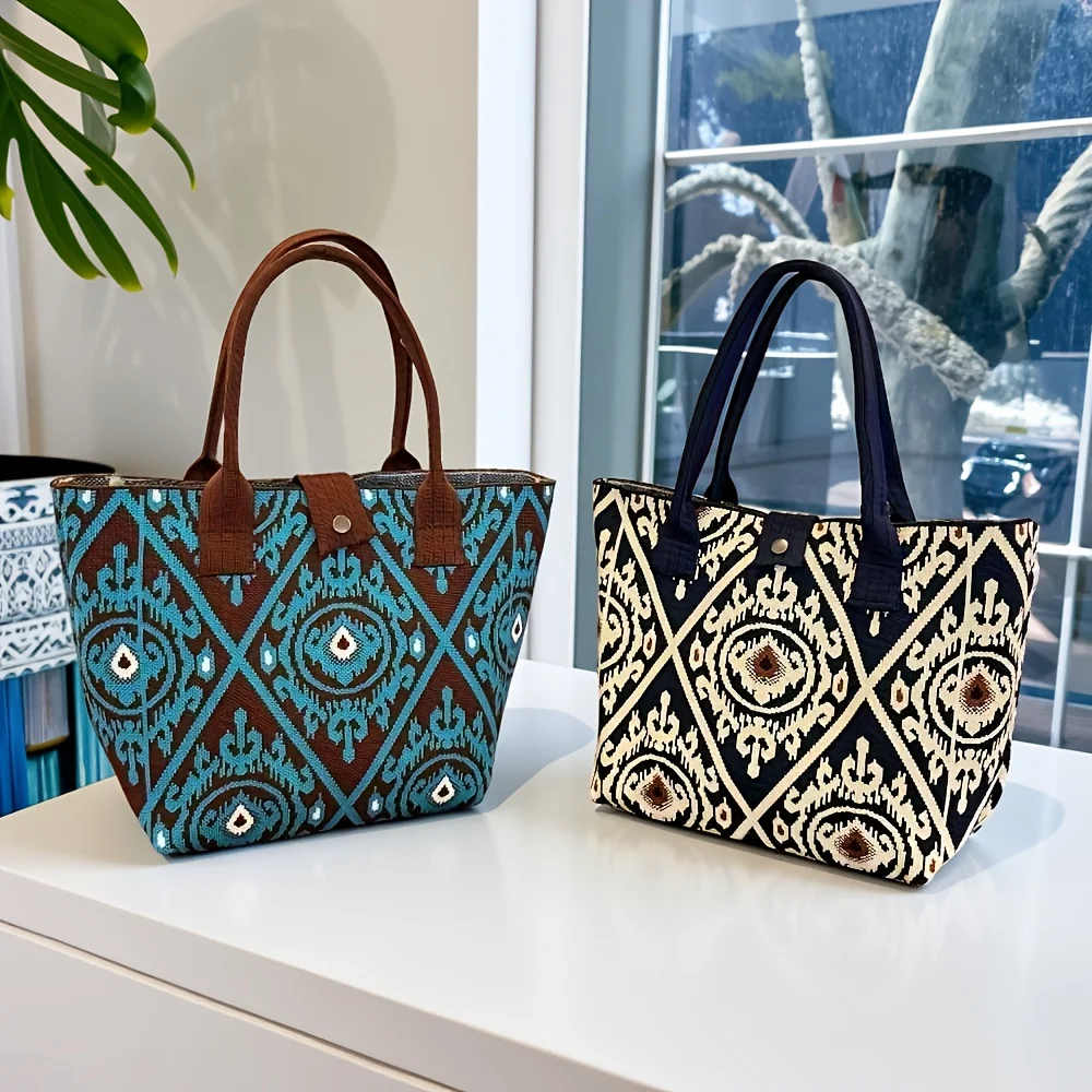 

Adilais patterned knit handbag, large capacity ethnic woven travel tote bag