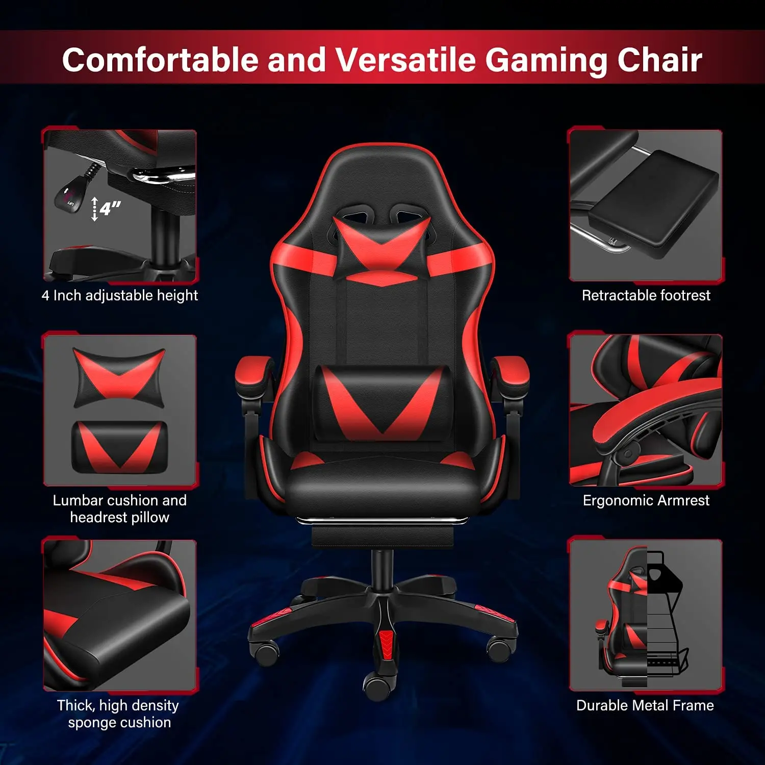 YSSOA Racing Gaming Office High Back Computer Ergonomic Adjustable Swivel Recliner Chair W/Headrest Lumbar Support&Footrest