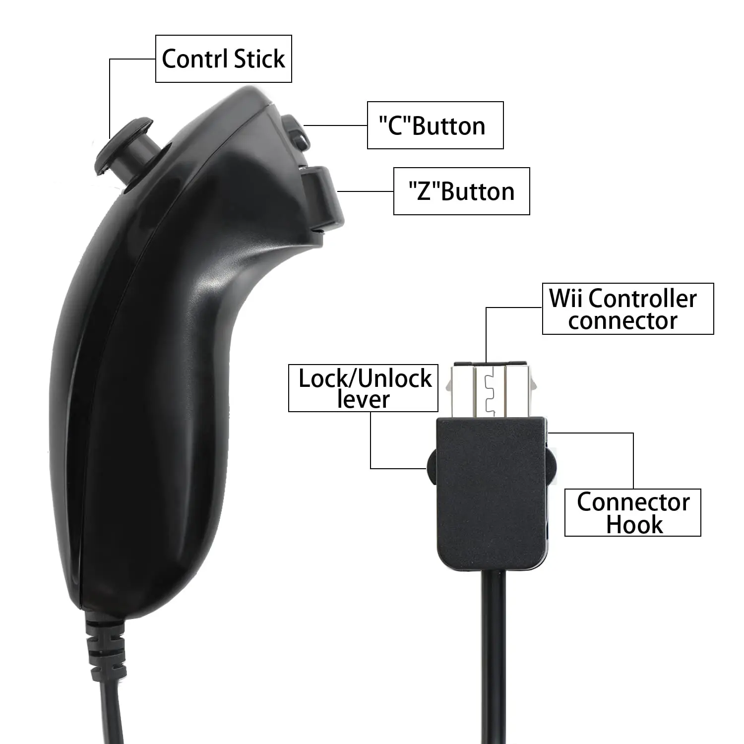 بديل وحدة تحكم Nunchuck للوحة ألعاب عصا التحكم Wii Nunchuck، متوافقة مع وحدة تحكم Wii وWii U
