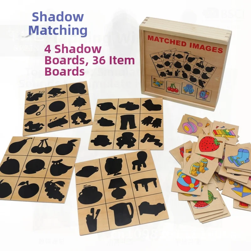 Montessori-Schatten-Findspiel aus Holz für Kinder – farb- und formlich passendes Lernspielzeug mit Kartenbild und Schatten