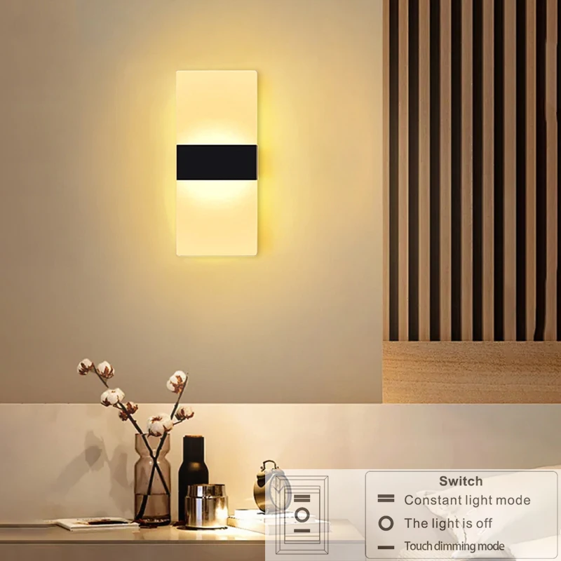 Lámpara de pared con recarga USB, interruptor con Sensor de movimiento táctil, luces nocturnas acrílicas para interiores, candelabro de pared para cabecera de dormitorio, luz LED de pared nórdica - ...