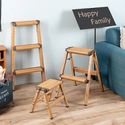 Japanese-Style Folding Ladder Stool, Multi-Functional Heavy-Duty Aluminum Step Ladder with Wooden Texture, Space-Saving Stool
