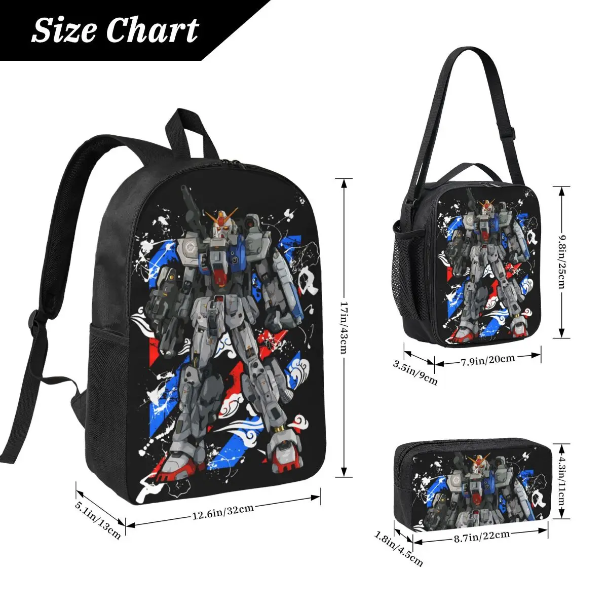 Mobile Suit Gundams Backpack Lunch Box Pen Bags for Boys Girls Preschool Backpacks Cute School bag Bookbag Set