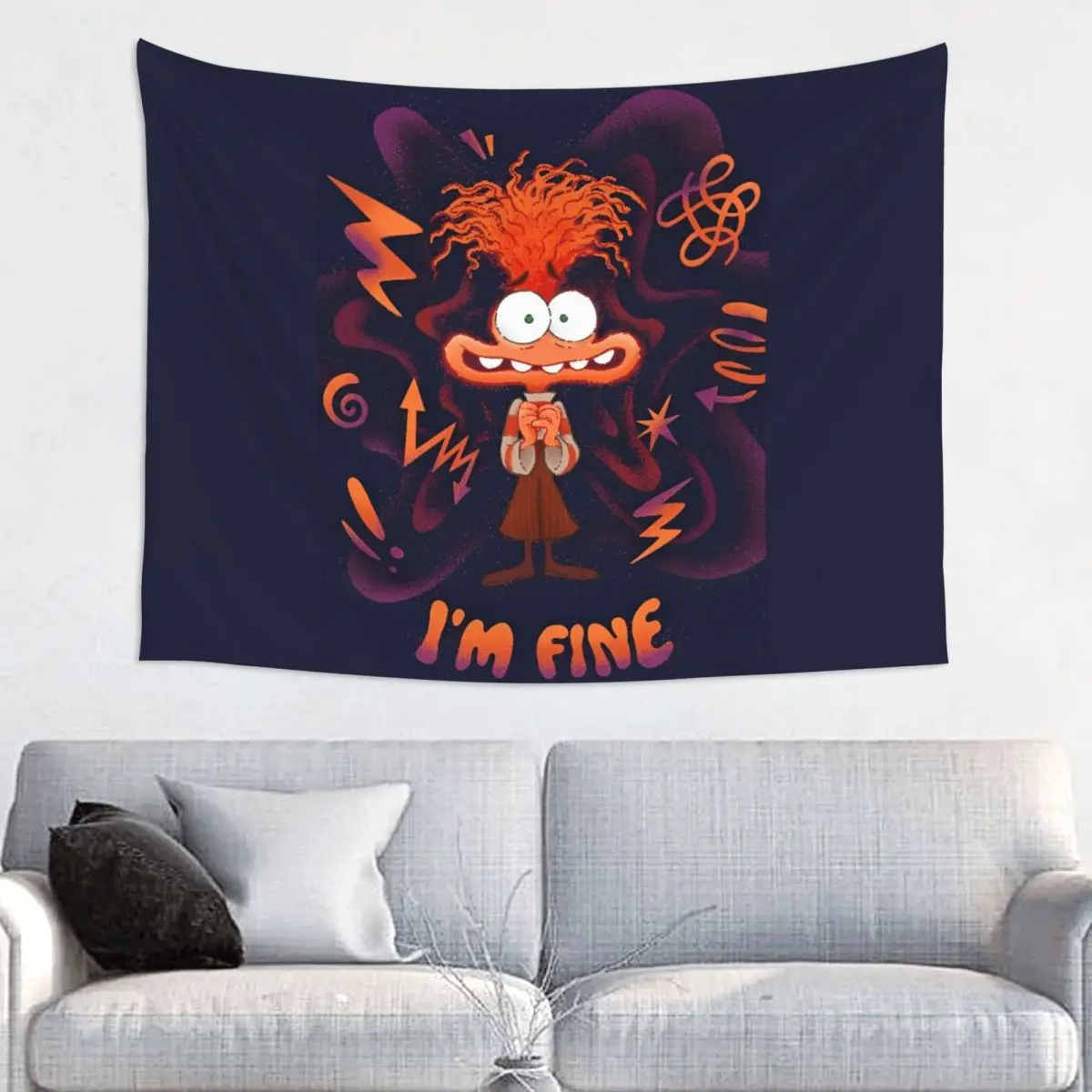 Inside Out 2 Anxious I'm Fine Cartoon Wall Tapestry Aesthetic Tapestries Poster for Dorm Room Wall Hanging Decor