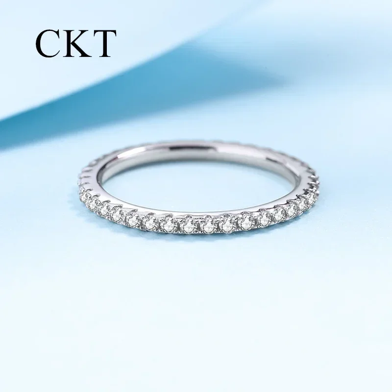 18K White Gold Platinum Circle Diamond Rings for Women Pt950 0.57 Carat Moissanite Simple Ring Wedding Band Sparkling Jewelry