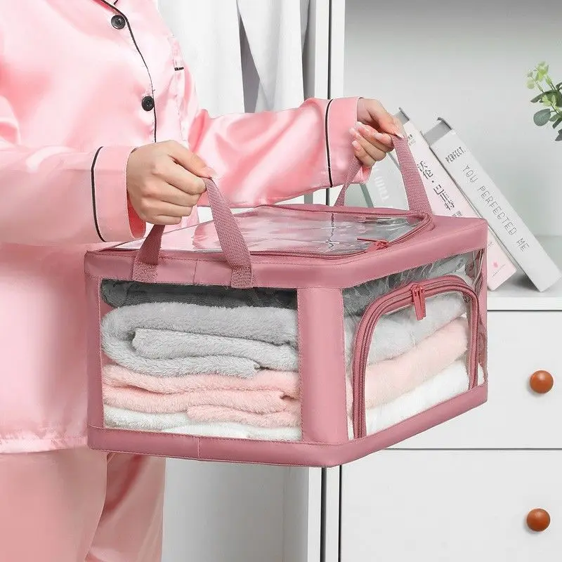 

Foldable Transparent Clothes Cabinet Home Domitory Portable Jeans T-shirts Storage Box Thin Quilt Blankets Closet Organizers