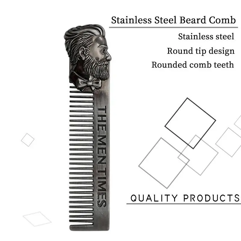 1PC Gentelman Barber Styling Metal Comb Stainless Steel Men Beard Comb Mustache Care Shaping Tools Pocket Size Silver Hair Comb