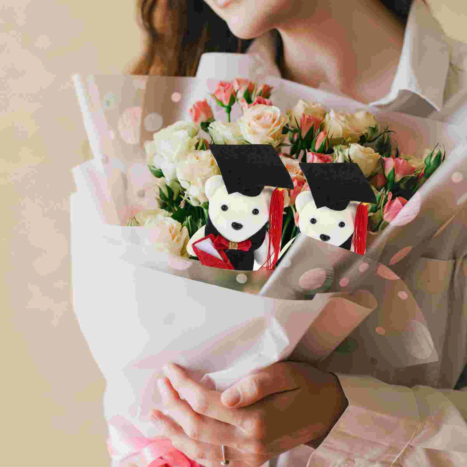 10 Pcs Dr Bear Bouquet Lovely Decors Flower Mini Standing Graduation Adorable Dolls Cloth Bears Baby Miniature