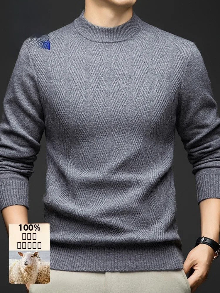 

Rn Men's 00% Pure Wool Knitted Sweater f High Collar Warm Color Autumn Winter Overhead Knitted Base irt