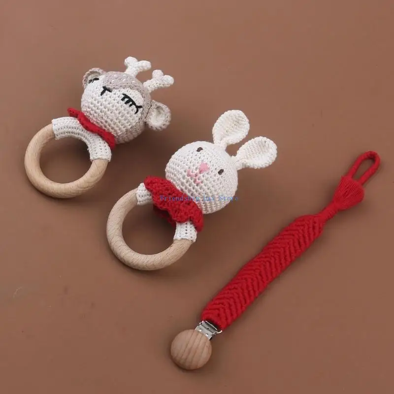 F1CB لعبة خشبية معلقة للرضع، حلقات كروشيه بوهو ستايل للأطفال من عمر 0 ​​إلى 12 شهر، خالية من مادة BPA