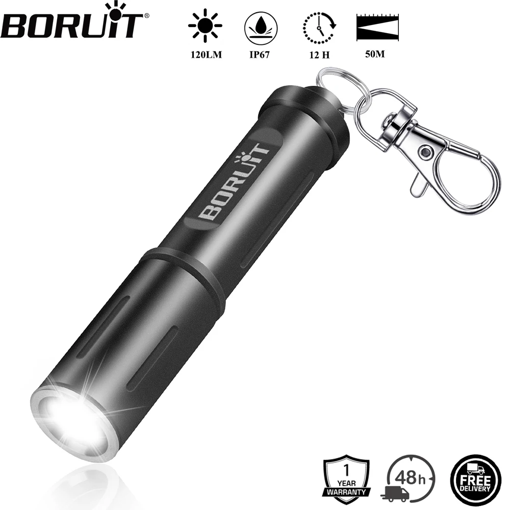 【セール中】BORUiT RJ11 ミニキーホルダー EDC LED懐中電灯 120LM IP67防水トーチ AAA電池式 キャンプランタン