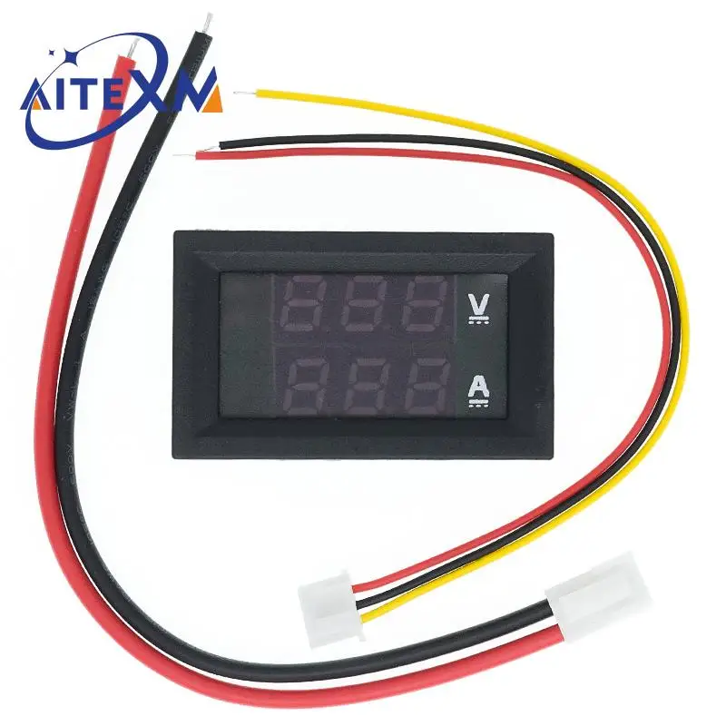 1PCS DC 0-100V 10A Digital Voltmeter Ammeter Dual Display Voltage Detector Current Meter Panel Amp Volt Gauge 0.28" Red Blue LED
