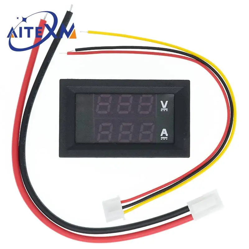 1 SZTUK DC 0-100V 10A Woltomierz cyfrowy Amperomierz Podwójny wyświetlacz Detektor napięcia Miernik prądu Panel Amp Volt Gauge 0.28" Czerwona niebieska dioda LED