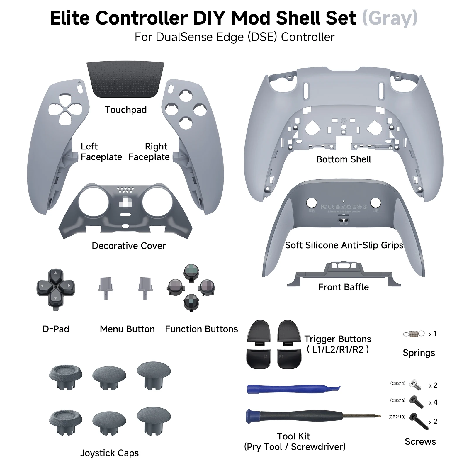 Compatible avec le kit complet d'accessoires de modification DSE Elite, disponible en quatre couleurs : noir, blanc, gris et noir transparent.