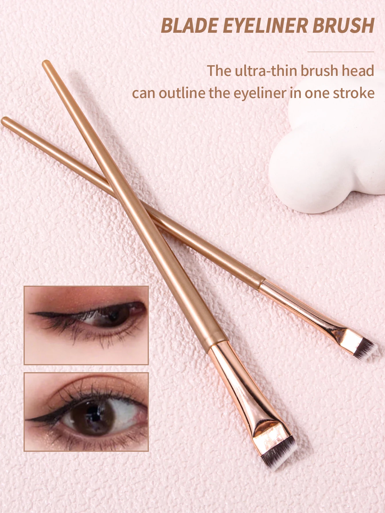 2PCS Pennello per eyeliner con falce fine ultrasottile Pennello per bordi smussati Pennello per sopracciglia Pennello per ombretto sotto la palpebra per sdraiarsi Pennello per baco da seta