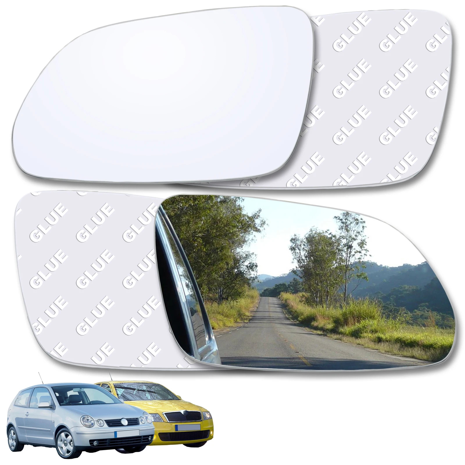 For VW Valkswagon Polo MK4 9N 2005 2006 2007 2008 2009 Convex Rearview Rear View Wing Side Mirror Glass Stick On No Based Plate