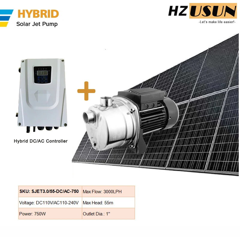 

AC DC Hybrid Solar In Ground Water Pressure Pump Kit Stainless Steel Solar Powered Surface Mounted 1HP Jet Pumping Machine Price