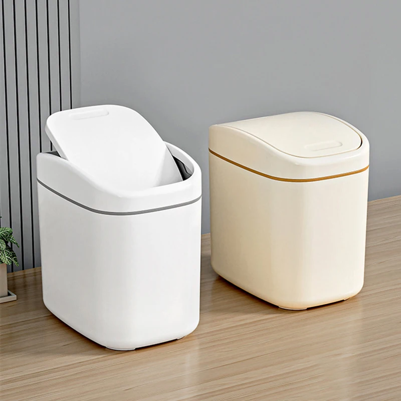 Plastic Dustbin with Shake Cover Desktop Trash Can Small Mini Garbage Can for Home Office Waste Bins Household Cleaning