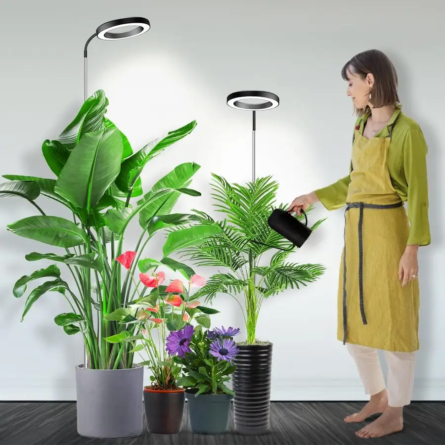 

Grow Light, Full Spectrum Plant Lights for Indoor Growing with Gooseneck No Base, 3 Colors Modes and 5 Dimmable Levels, 6 12 16H