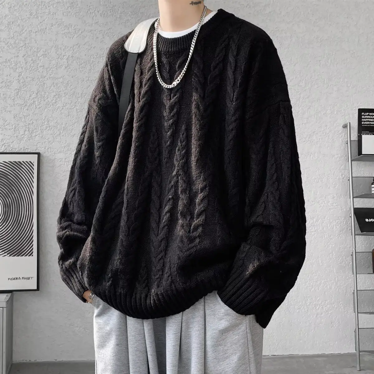 

Sli круглый вязаный свитер Ne, мужской модный базовый слой, осень-зима, облегающий крой из мягкого полиэстера, повседневная молния