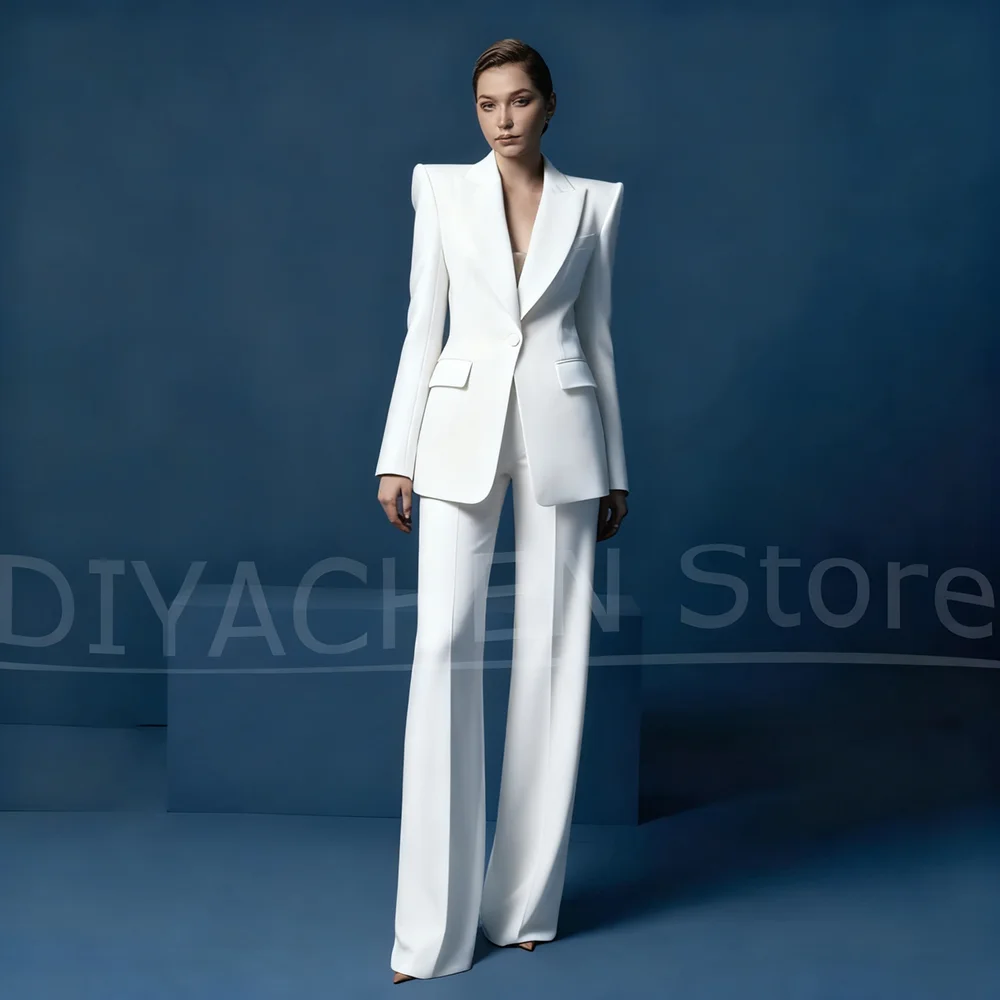 

Women's Blazer and Wide-Leg Pants Suit Set Slim Fit One Button Jacket with Peak Lapel Elegant Formal Outfits for Office Party