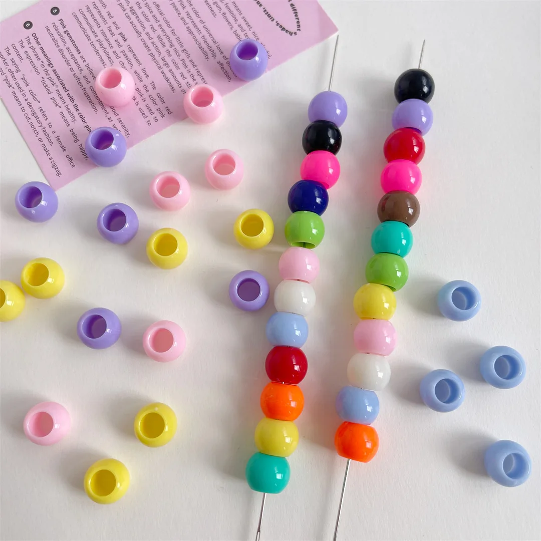 50pcs/lot multi-colored Large Hole Pony Beads Plastic Beads For Bracelets Making DIY Crafts Jewelry Key Chains And Decorations