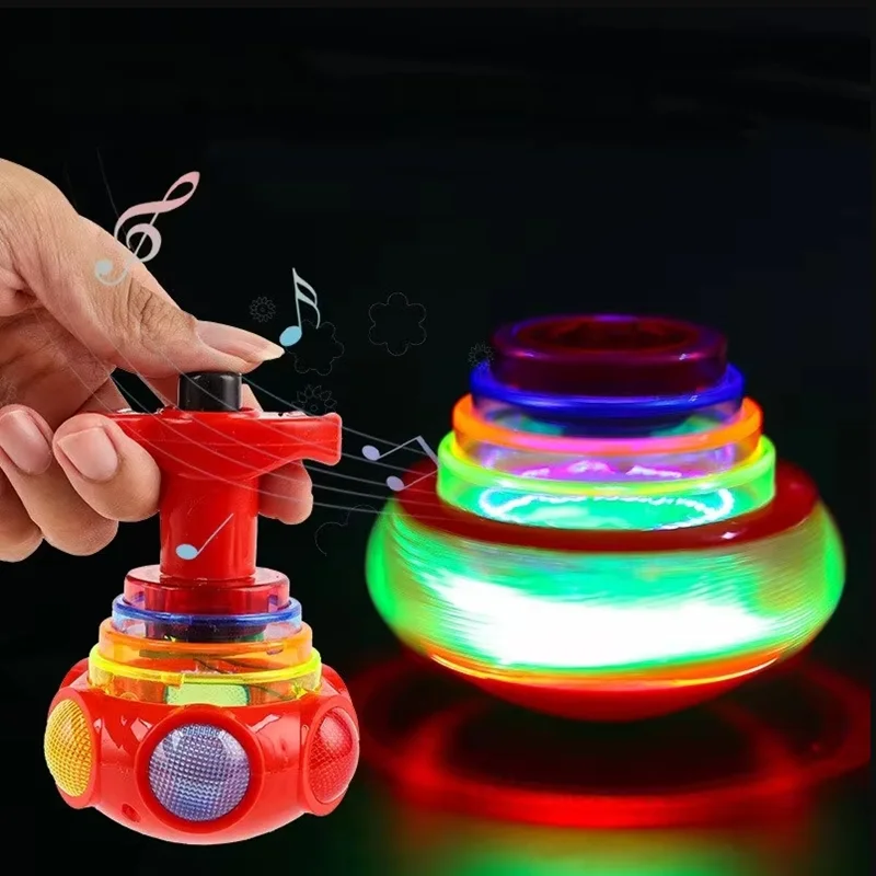 UFO Flashing Spinning Top Kids Gyro Light Up Toy Kids Piggy LED Music Gyroscope Launcher Rotating Toys Fun Birthday Party Favors