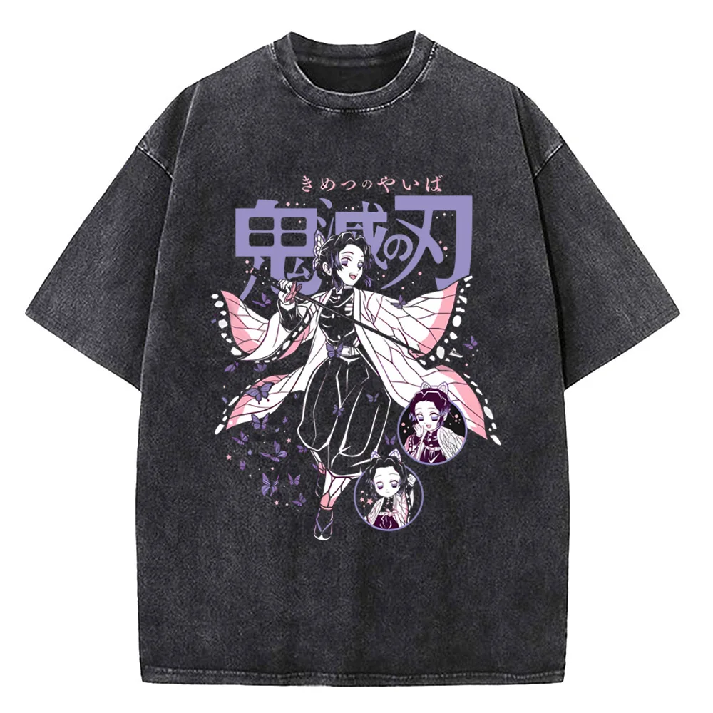 2026 Japanisches Anime Demon Slayer Bedrucktes T-Shirt für Herren und Damen, gewaschenes T-Shirt, hochwertiges Vintage Baumwoll-T-Shirt, Y2K Oberteile