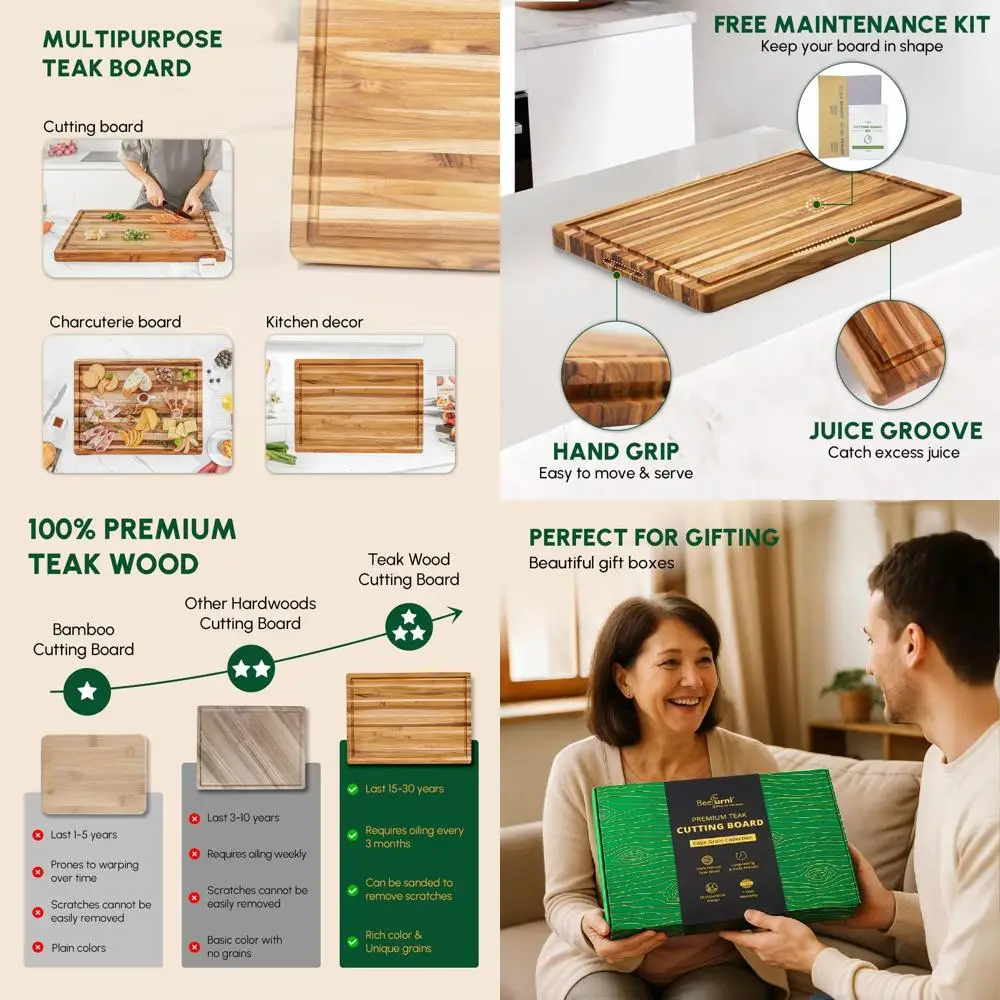 

Большие деревянные разделочные доски для кухни, разделочная доска из тикового дерева с рукояткой, 22x16x1,25, мясной блок, доска для мясных изделий, Крис