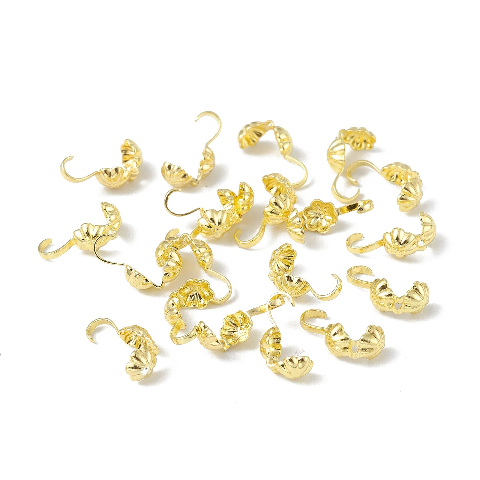 200pcs Brass Bead Tips Calotte Ends Clamshell Knot Cover Connector Clip Clasp Real 14K Gold Plated for Jewelry Making DIY