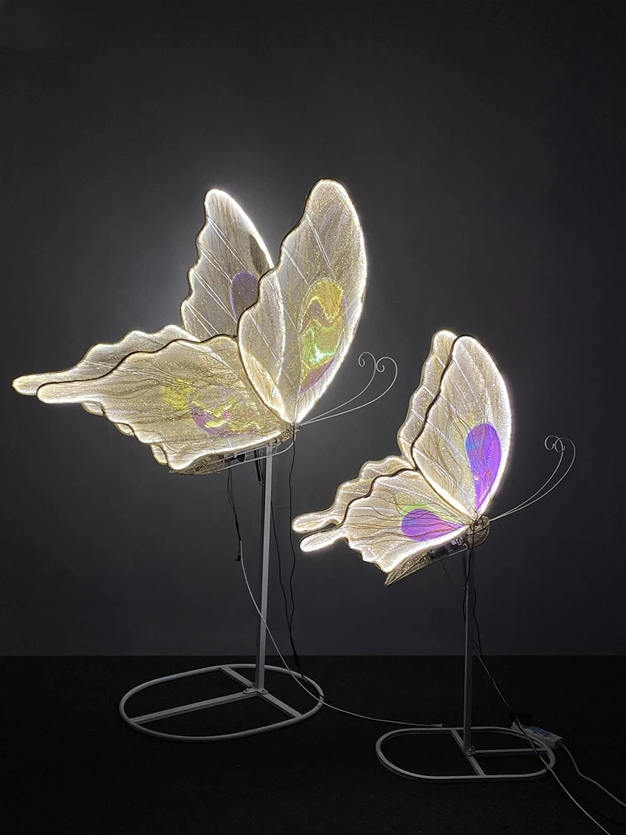 Iron art electric intelligent dynamic luminous butterfly wedding hall props air wings mall performance party decora pendant wedd